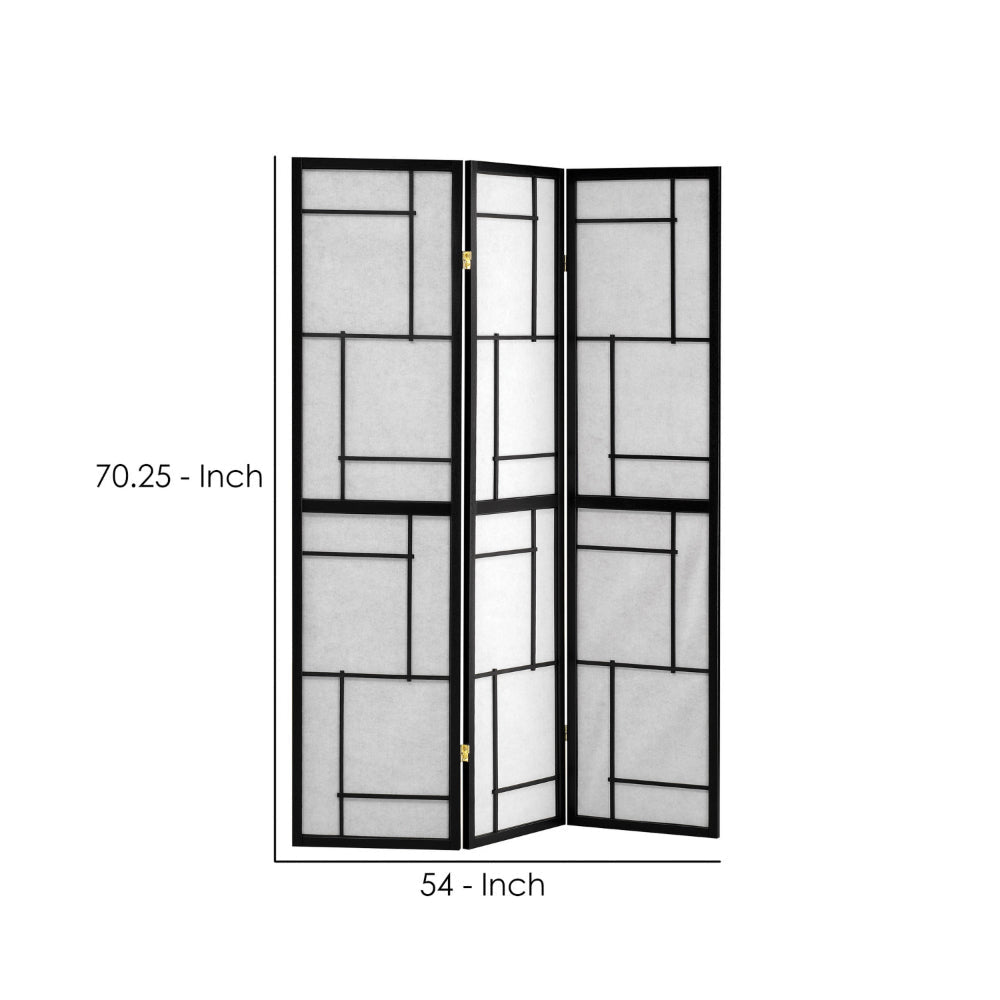 Stylish 3 Panel Wooden Folding Screen Black CCA-900102