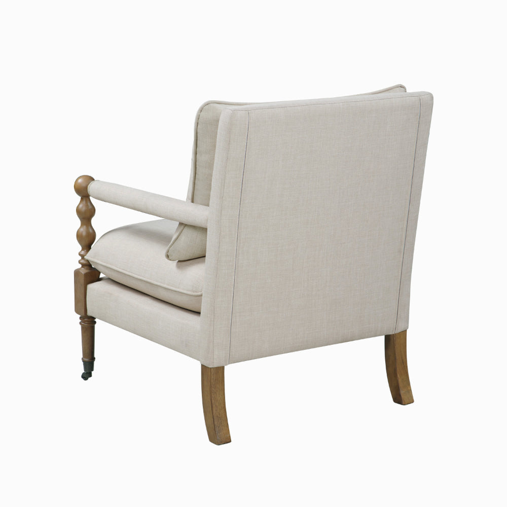 Fabric Upholstered Wooden Accent Chair with Manchette Armrest Beige and Brown - 903058 CCA-903058