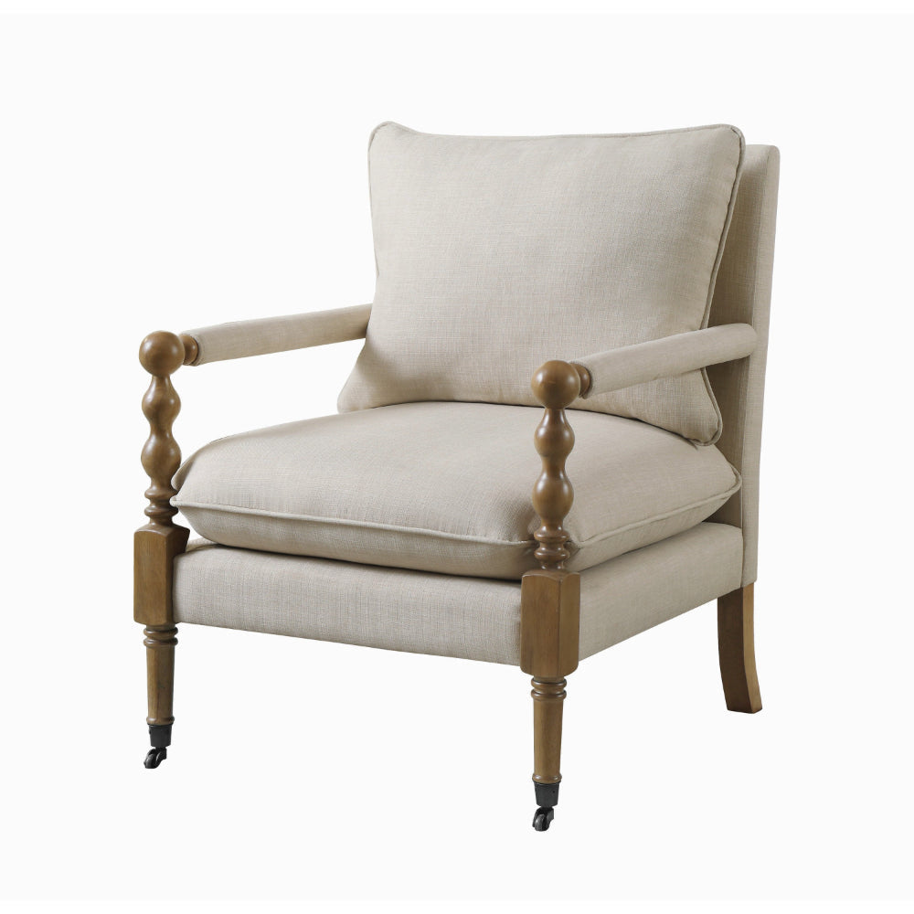 Fabric Upholstered Wooden Accent Chair with Manchette Armrest Beige and Brown - 903058 CCA-903058