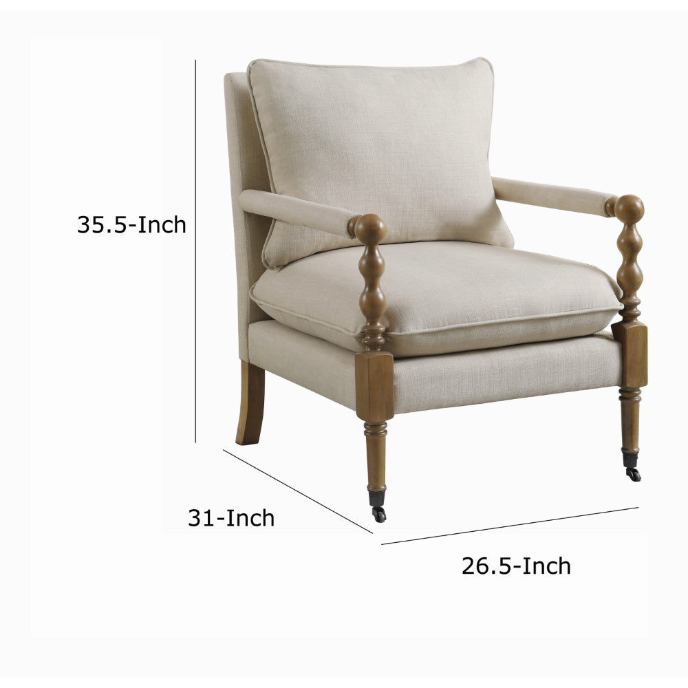 Fabric Upholstered Wooden Accent Chair with Manchette Armrest Beige and Brown - 903058 CCA-903058