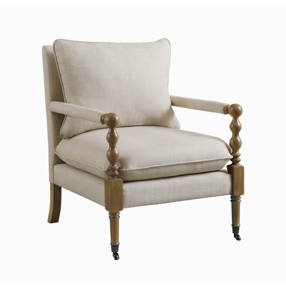 Fabric Upholstered Wooden Accent Chair with Manchette Armrest Beige and Brown - 903058 CCA-903058