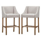 Wood and Fabric Barstool with Swooping Arms and Nail Head Trim Set of 2 Beige and Brown By Casagear Home CLH-PL10123