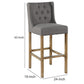 Wooden Barstool with Padded Seat Button Tufted Wing Back Set of 2 Gray and Brown By Casagear Home CLH-PL11503