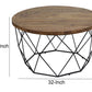 Round Wooden Coffee Table with Geometric Cutout Iron Base Black and Brown - PL11901 By Casagear Home CLH-PL11901