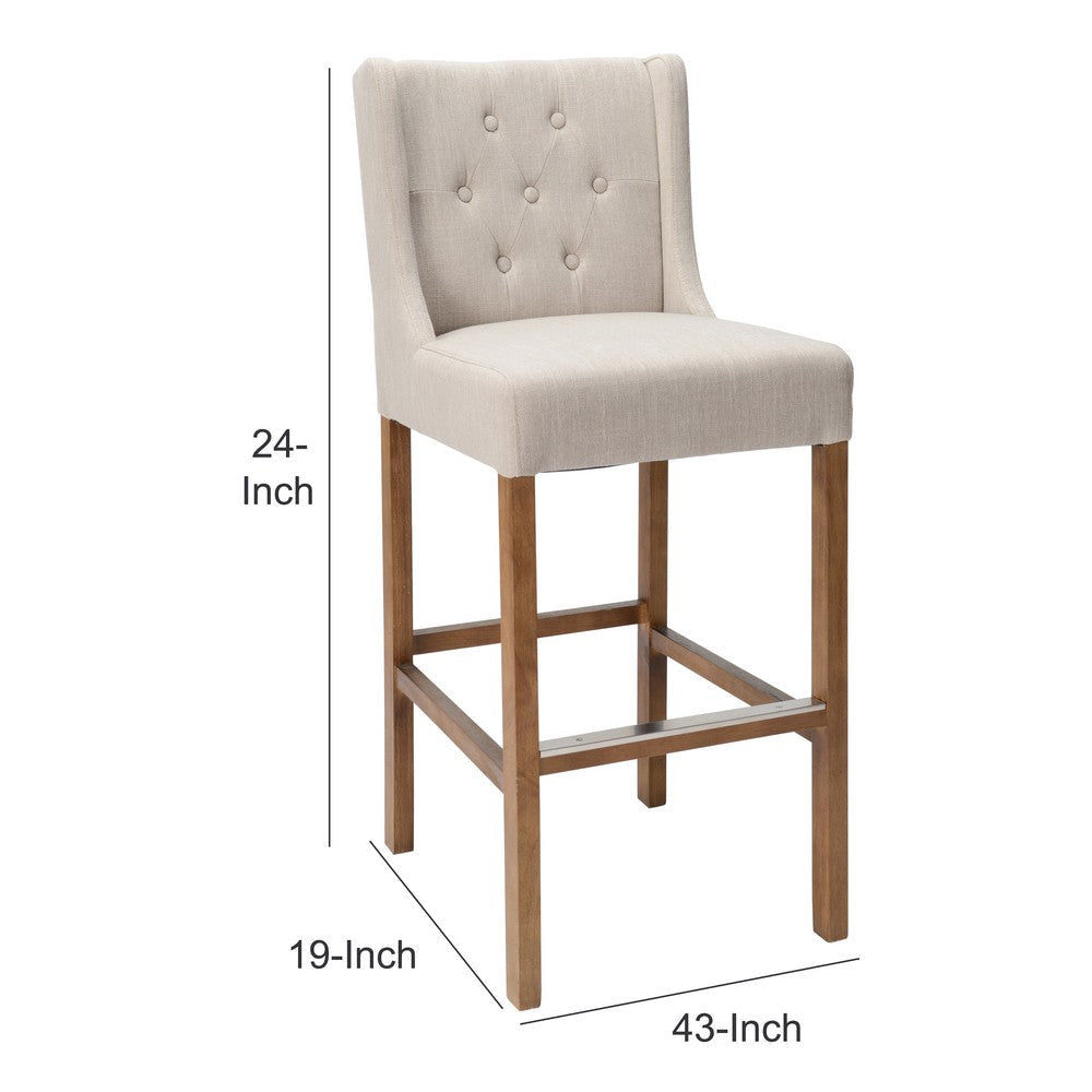 Wooden Barstool with Padded Seat Button Tufted Wing Back Set of 2 By Casagear Home CLH-PL14393