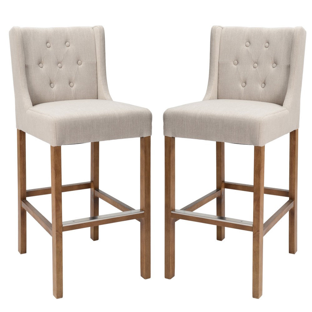 Wooden Barstool with Padded Seat Button Tufted Wing Back Set of 2 By Casagear Home CLH-PL14393