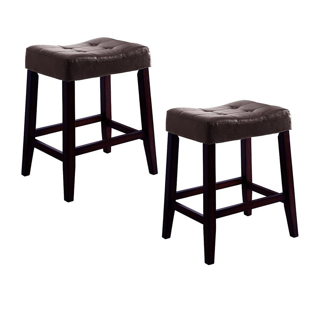 Stylish Wooden Saddle Chair Script, Brown, Set of 2