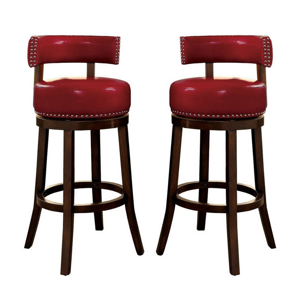 Shirley Contemporary 29" Barstool With pu Cushion, Red Finish, Set of 2 By Casagear Home