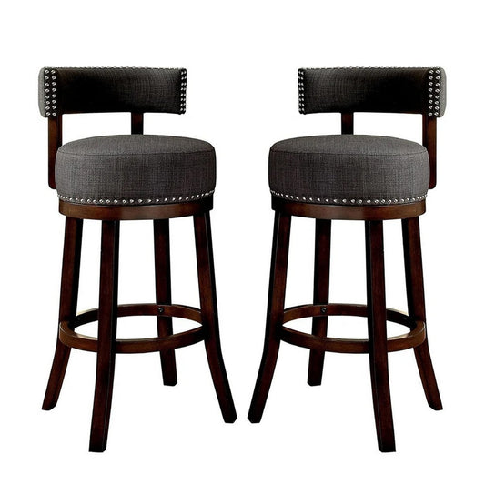 Lynsey Contemporary 24"Barstool With linen Cushion, Gray Finish, Set of 2 By Casagear Home