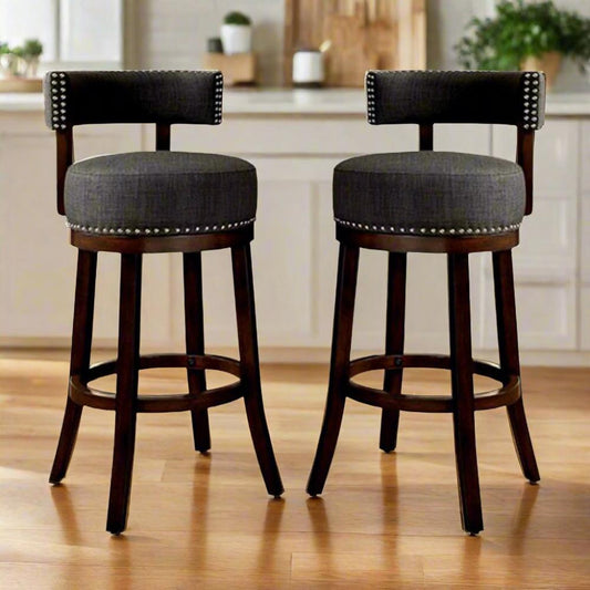 Lynsey Contemporary 29"Barstool With linen Cushion, Gray Finish, Set of 2 By Casagear Home