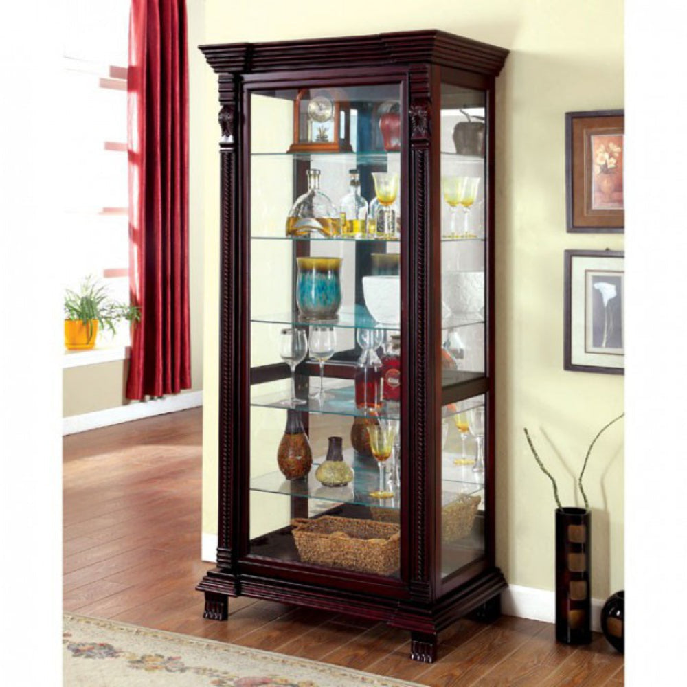 Curio Display Case In Dark Cherry  Finish By Casagear Home