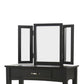 Wooden Vanity Set with 3 Sided Mirror and Padded Stool Black By Casagear Home FOA-CM-DK6490BK