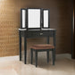 Wooden Vanity Set with 3 Sided Mirror and Padded Stool Black By Casagear Home FOA-CM-DK6490BK