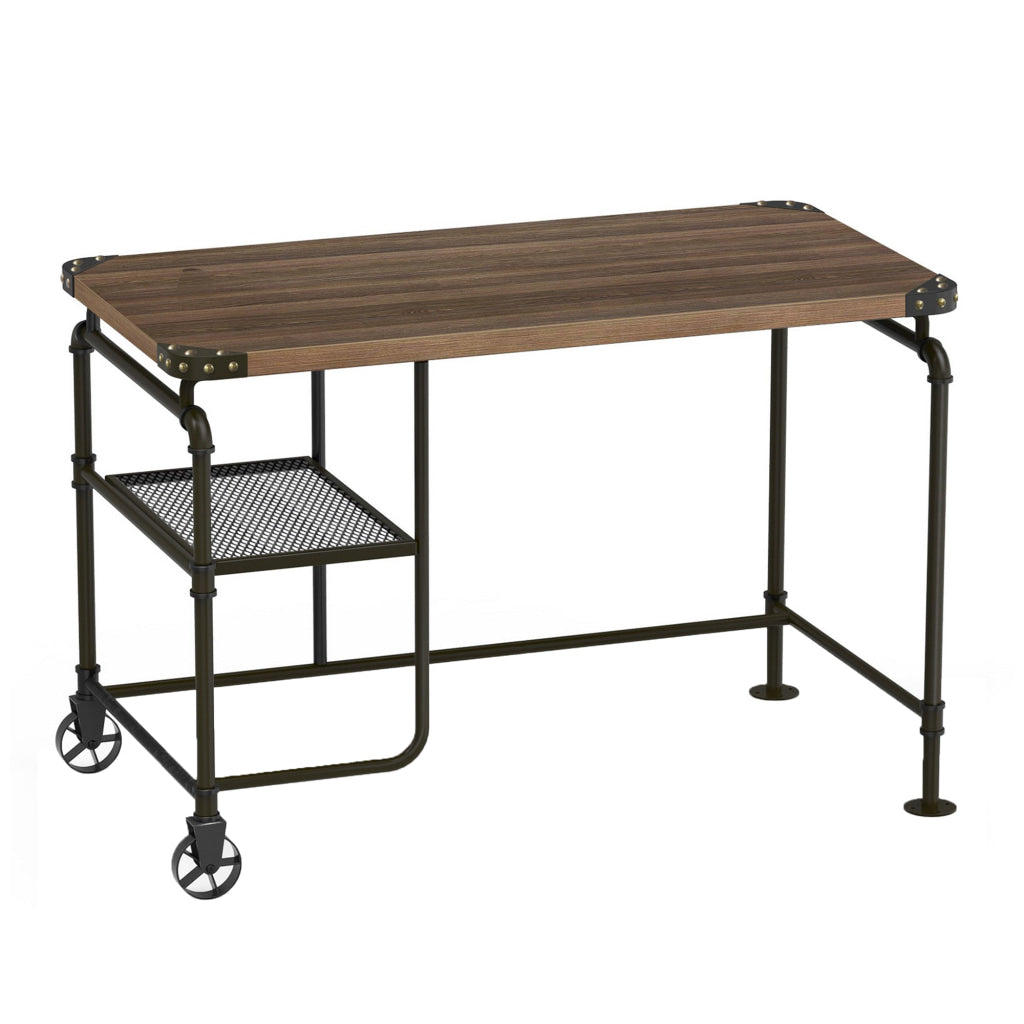 Industrial Metal Writing Desk With Wooden Top Brown and Black - BM123648 BM123648