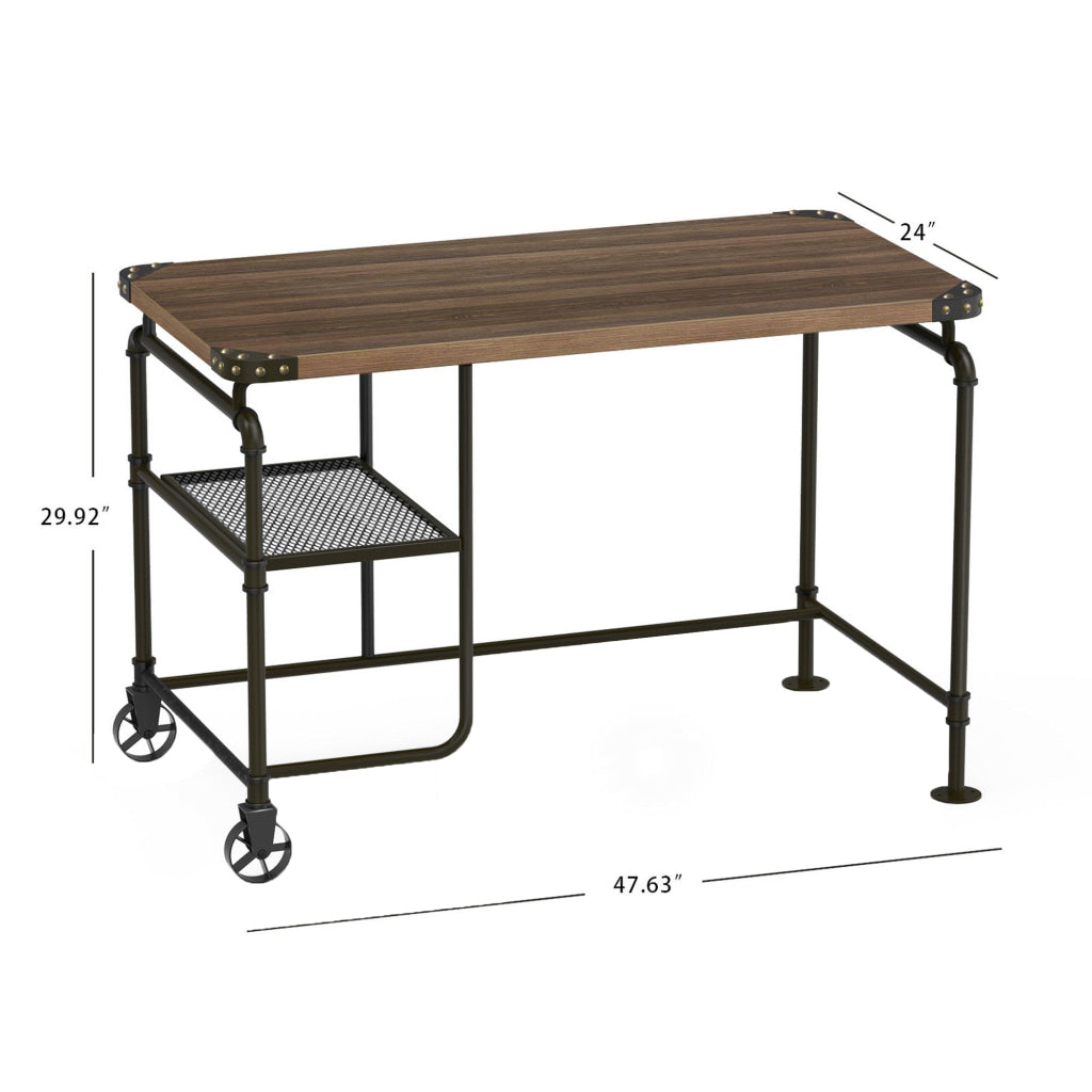 Industrial Metal Writing Desk With Wooden Top Brown and Black - BM123648 BM123648