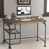 Industrial Metal Writing Desk With Wooden Top, Brown and Black - BM123648