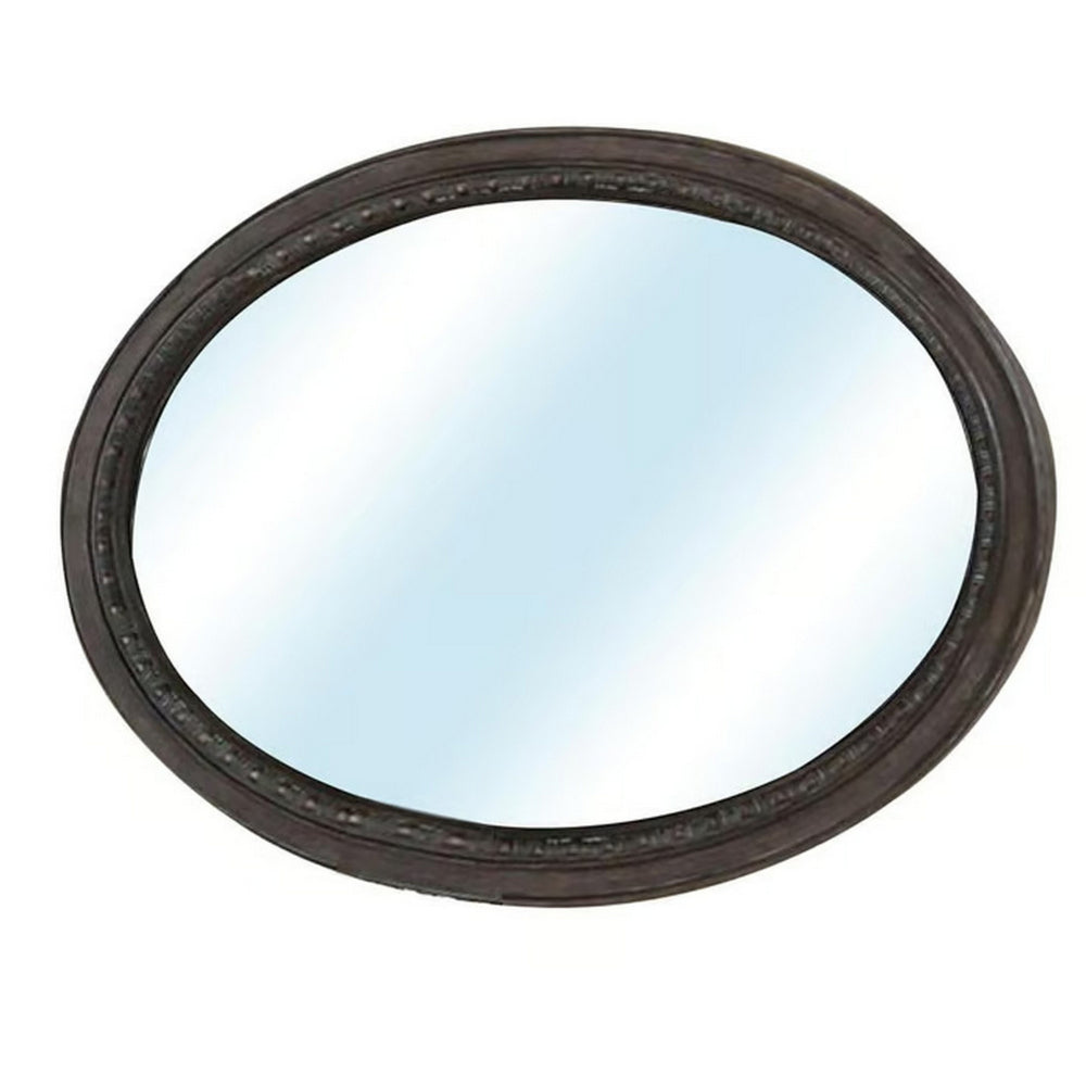 Oval Wall Mountable 5mm Beveled Mirror Rustic Natural Brown By Casagear Home FOA-CM3150MO