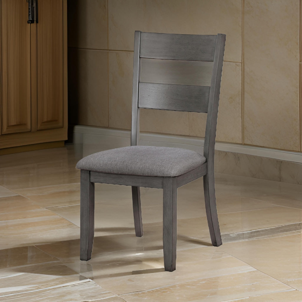 Wooden Side Chair With Fabric Padded Seat,Pack Of Two Gray By Casagear Home FOA-CM3162SC-2PK