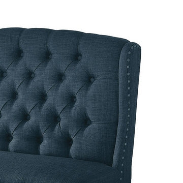 48 Inch Classic Loveseat Bench 2 Seater Linen Tufted Nailhead Blue By Casagear Home FOA-CM3324BK-BL-BN