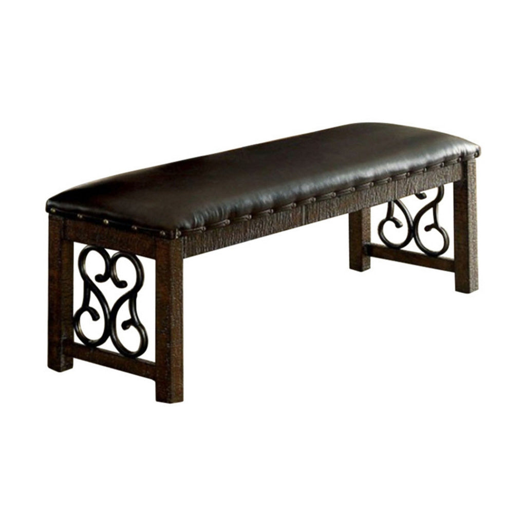 Wooden Bench With Metal Work Rustic Walnut Brown FOA-CM3465BN