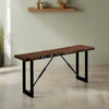 Rectangle Metal Frame Bench With Wooden Seat, Gray And Brown   By Casagear Home