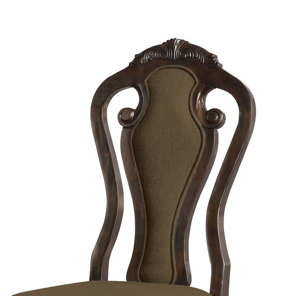 Wooden Fabric Upholstered Side Chair With Fiddle Backrest Brown Pack Of Two -CM3878SC-2PK By Casagear Home FOA-CM3878SC-2PK