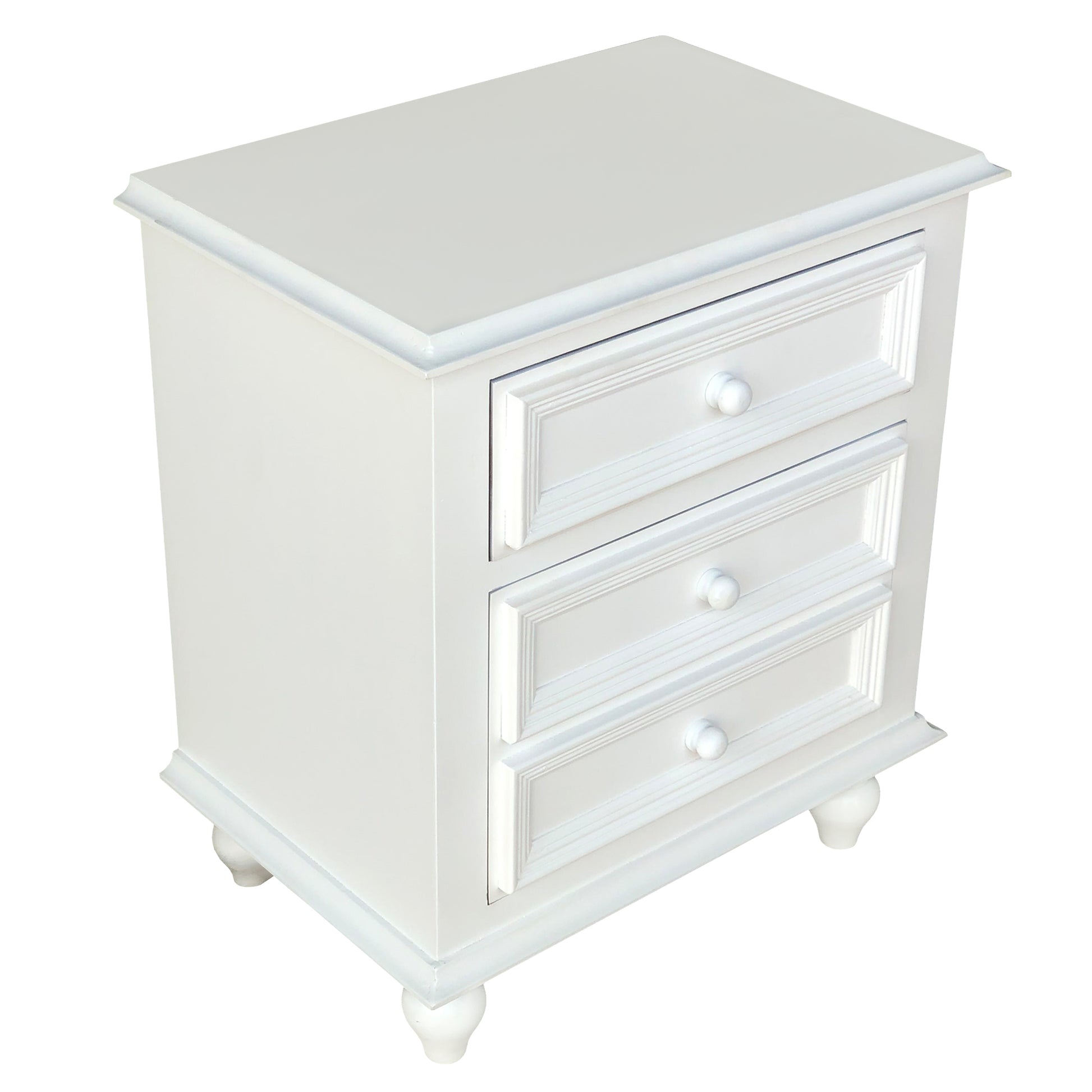 28 Inch Bedside Nightstand 2 Drawers with Classic Round Knobs Handcrafted White Mango Wood The Urban Port FOA-CM7155WH-C