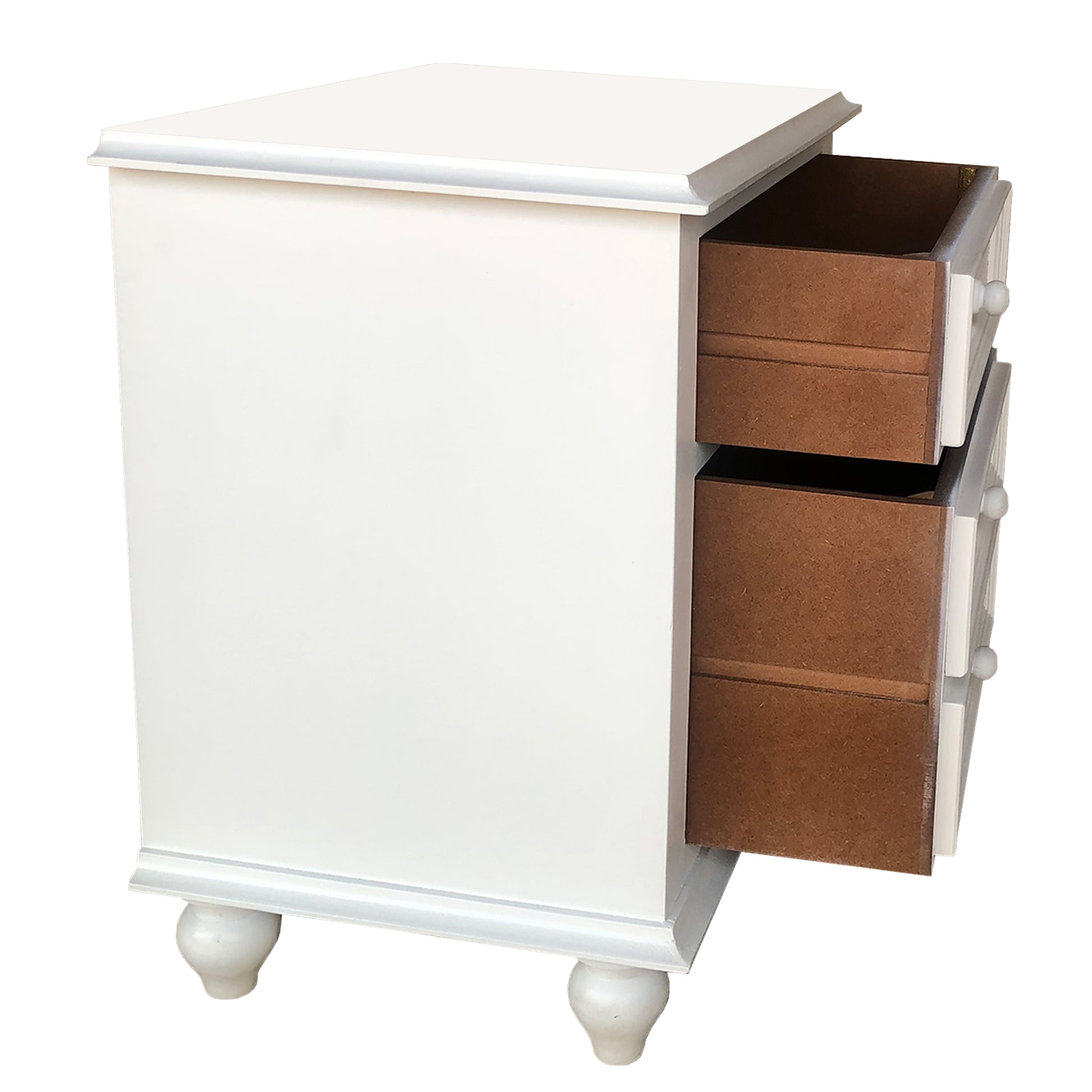 28 Inch Bedside Nightstand 2 Drawers with Classic Round Knobs Handcrafted White Mango Wood The Urban Port FOA-CM7155WH-C