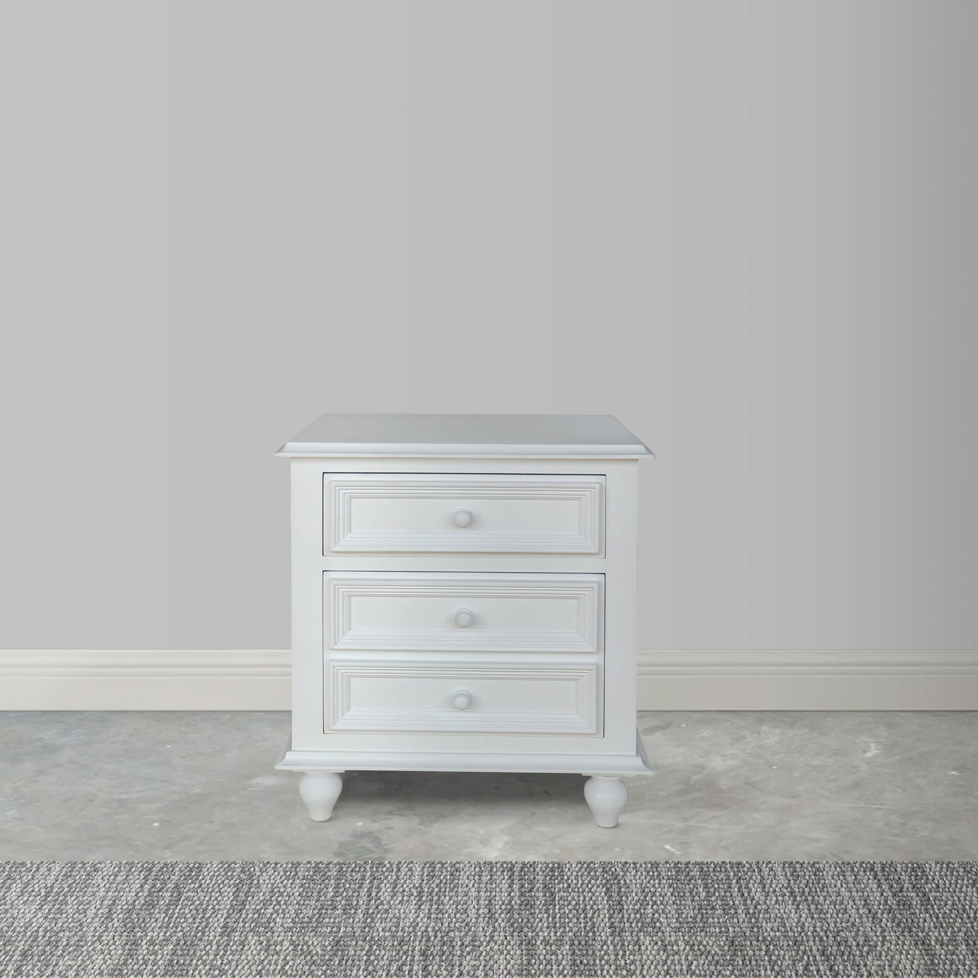 28 Inch Bedside Nightstand 2 Drawers with Classic Round Knobs Handcrafted White Mango Wood The Urban Port FOA-CM7155WH-C