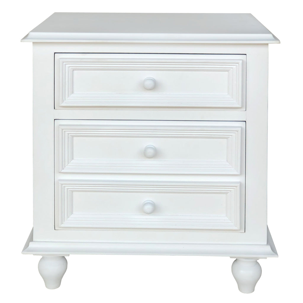 28 Inch Bedside Nightstand 2 Drawers with Classic Round Knobs Handcrafted White Mango Wood The Urban Port FOA-CM7155WH-C