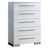 5 Drawer Wooden Chest with Large Metal Bar Handles, White and Silver By Casagear Home