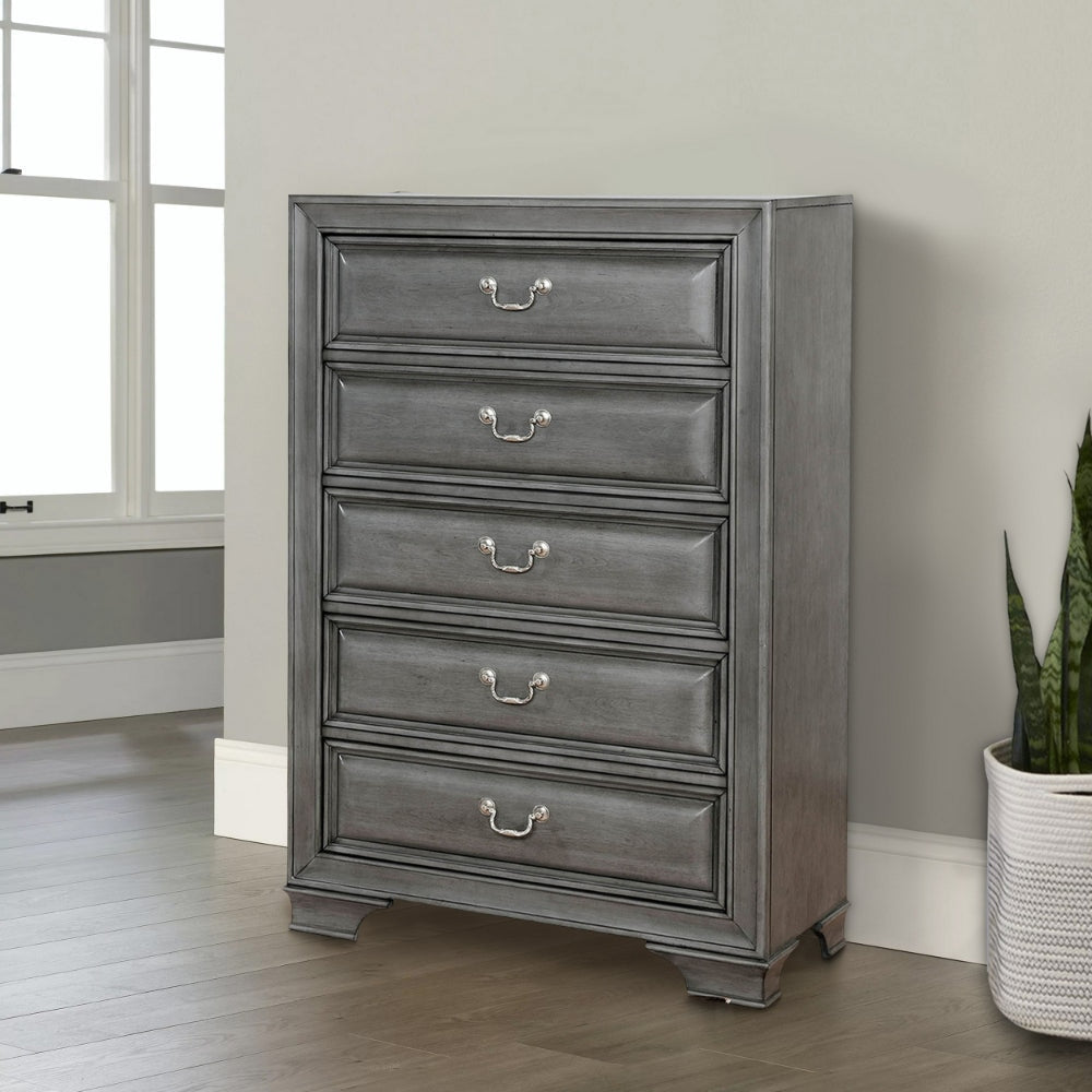 Transitional Wood Chest With 5 Drawers, Gray By Casagear Home