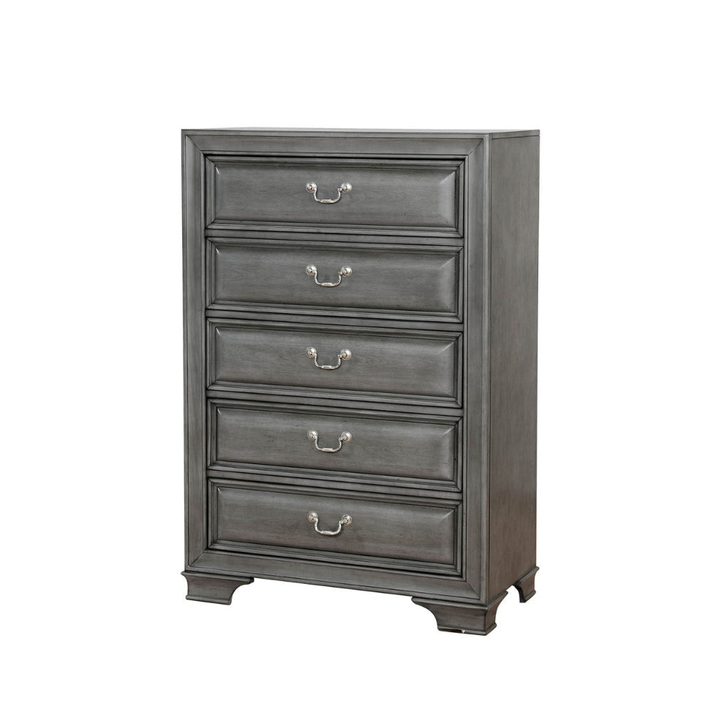 Transitional Wood Chest With 5 Drawers Gray By Casagear Home FOA-CM7302GY-C