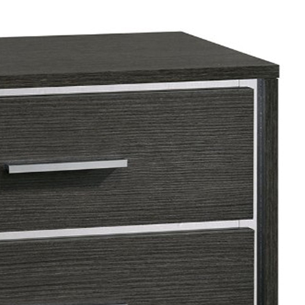 Contemporary Style Three Drawers Wooden Nightstand with Bar Handles Dark Gray - CM7589N FOA-CM7589N