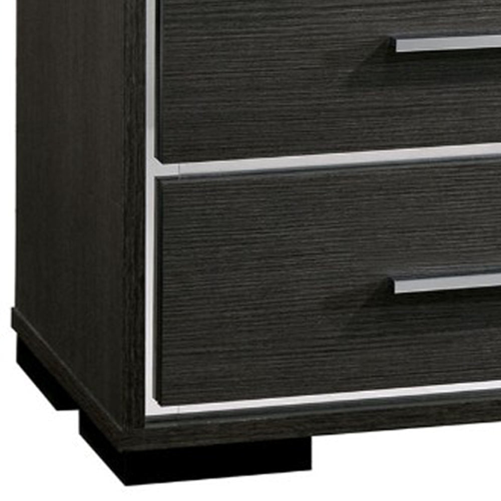 Contemporary Style Three Drawers Wooden Nightstand with Bar Handles Dark Gray - CM7589N FOA-CM7589N