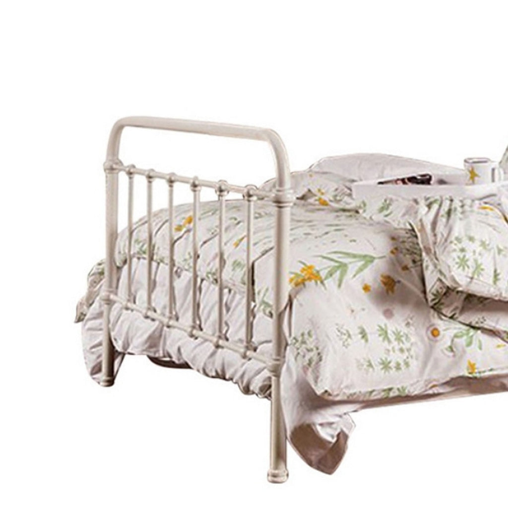 Industrial Style Metal Frame Twin Size Bed with Spindle Design Antique White By Casagear Home BM123605