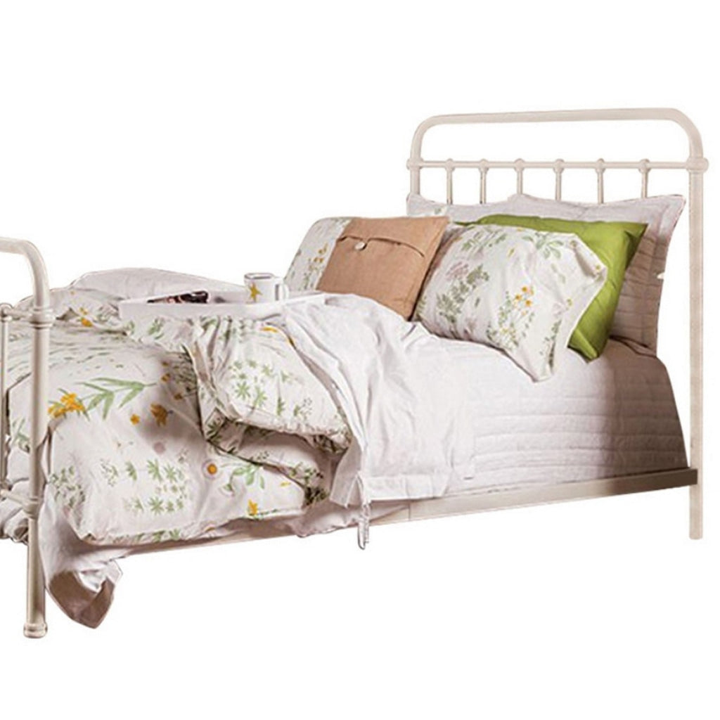 Industrial Style Metal Frame Twin Size Bed with Spindle Design Antique White By Casagear Home BM123605