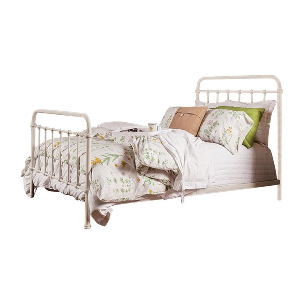 Industrial Style Metal Frame Twin Size Bed with Spindle Design Antique White By Casagear Home BM123605