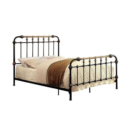 Metal Eastern King Bed with Gold Accent, Black By Casagear Home