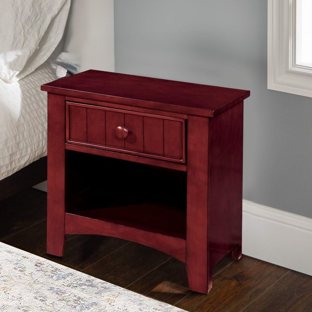 Wooden Night Stand With One Drawer And Open Shelf In Cherry Brown -CM7905CH-N By Casagear Home