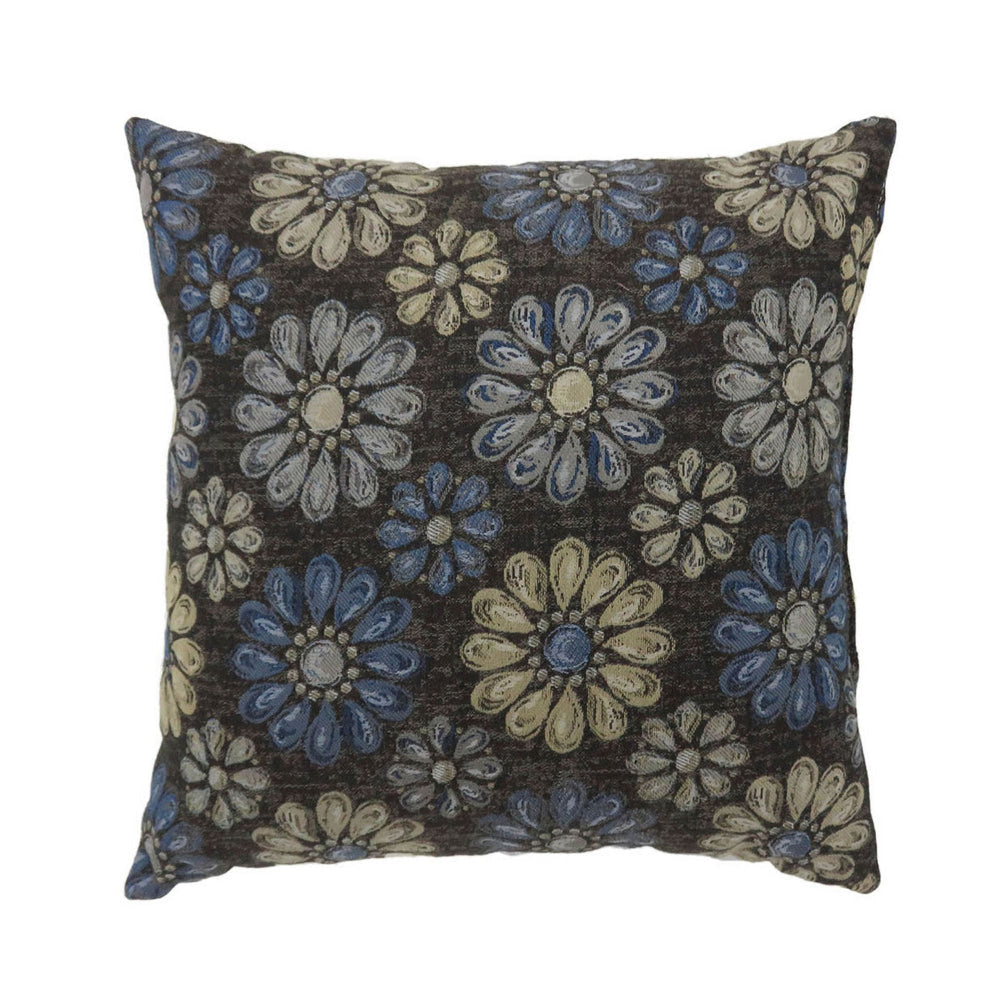 Contemporary Style Floral Designed Set of 2 Throw Pillows Navy Blue By Casagear Home FOA-PL6024NV-L-2PK