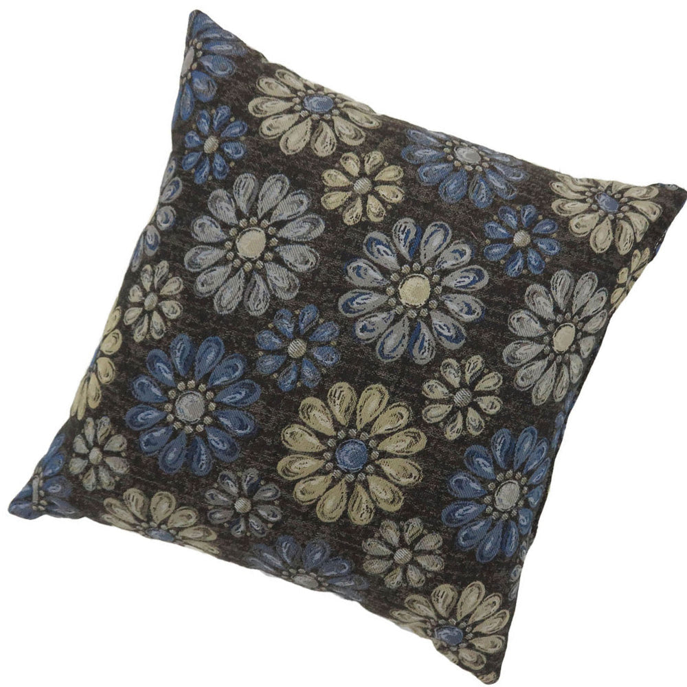 Contemporary Style Floral Designed Set of 2 Throw Pillows Navy Blue By Casagear Home FOA-PL6024NV-L-2PK