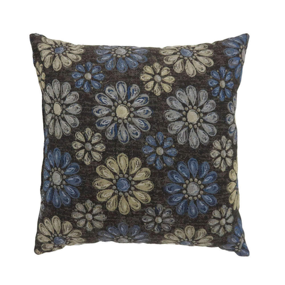 Contemporary Style Floral Designed Set of 2 Throw Pillows Navy Blue By Casagear Home FOA-PL6024NV-L-2PK