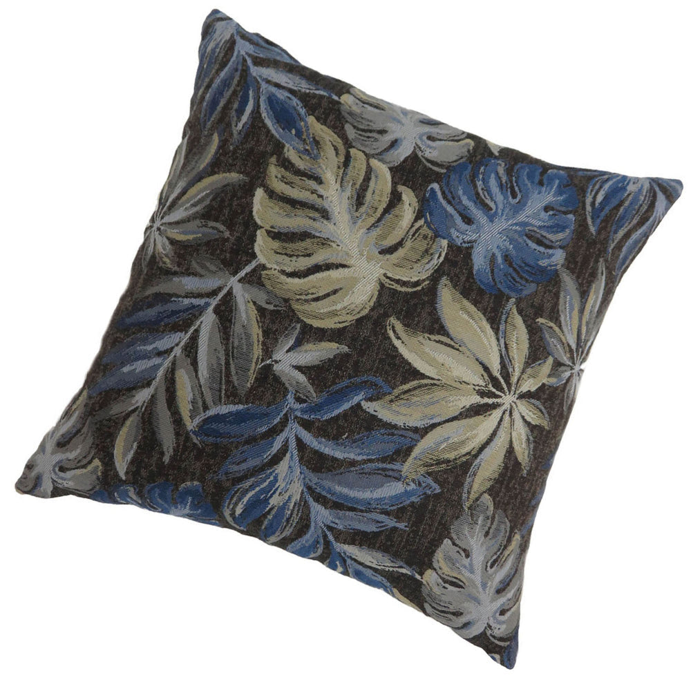 Contemporary Style Leaf Designed Set of 2 Throw Pillows Navy Blue -PL6027NV-S-2PK By Casagear Home FOA-PL6027NV-S-2PK