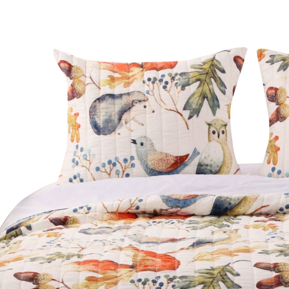 Nature Inspired Full and Queen Size Cotton and Polyester Quilt Set Multicolor Set of Three By Casagear Home GL-1806BMSQ