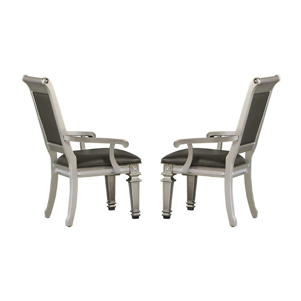 27 Inch Wood Dining Armchair Faux Leather,Acrylic Crystals,Set of 2,Silver HME-1958A