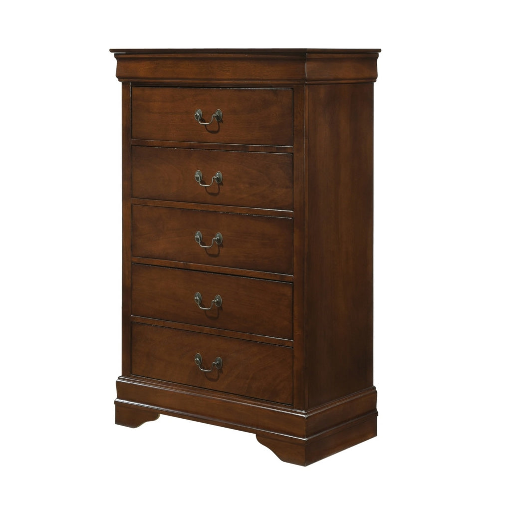 5 Drawer Wooden Chest with Metal Hardware Cherry Brown By Casagear Home HME-2147-9