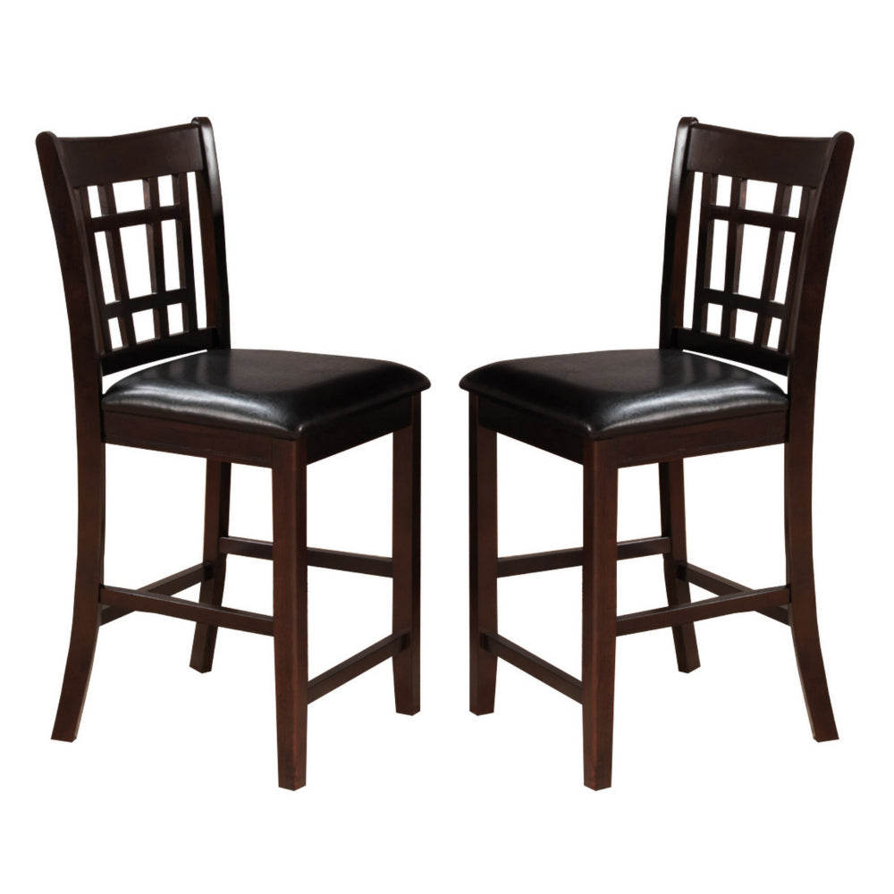 41 Inch Wood Counter Height Chair Leatherette Seat Dark Brown Set of 2 HME-2423-24