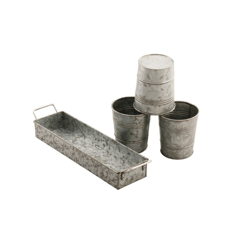 Galvanized Set of Three Planters With Tray Gray - BM164576 BM164576