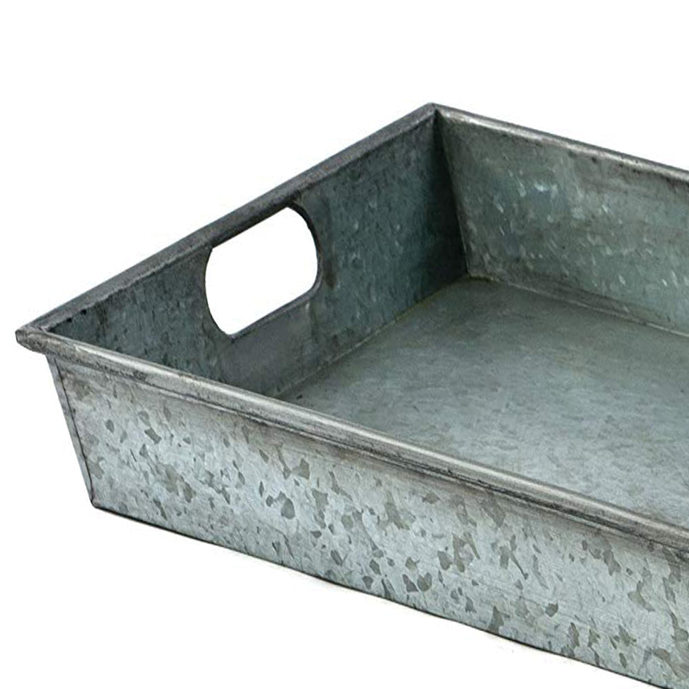 Benzara Square Galvanized Metal Tray With Handle Gray - BM166881 BM166881